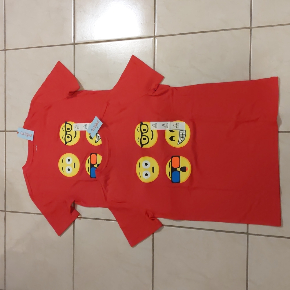 Kids Red Emoji Faced T-shirts